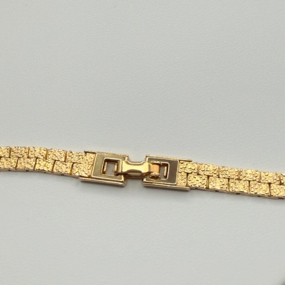 Vintage Gold Tone Textured Nugget Link Necklace Bracelet Set Crystal Accent - Picture 9 of 12